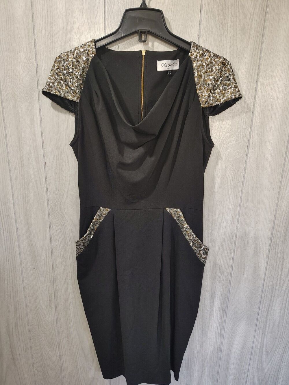 Closet London Women's Sequined Black Short Sleeve Midi Dress Size 8
